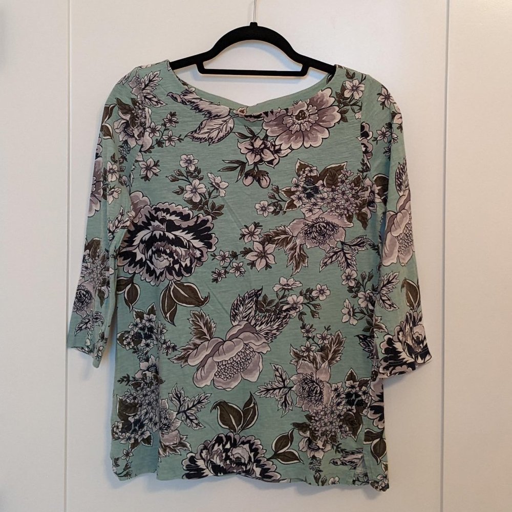 EUC Green Floral 3/4 Sleeve Top